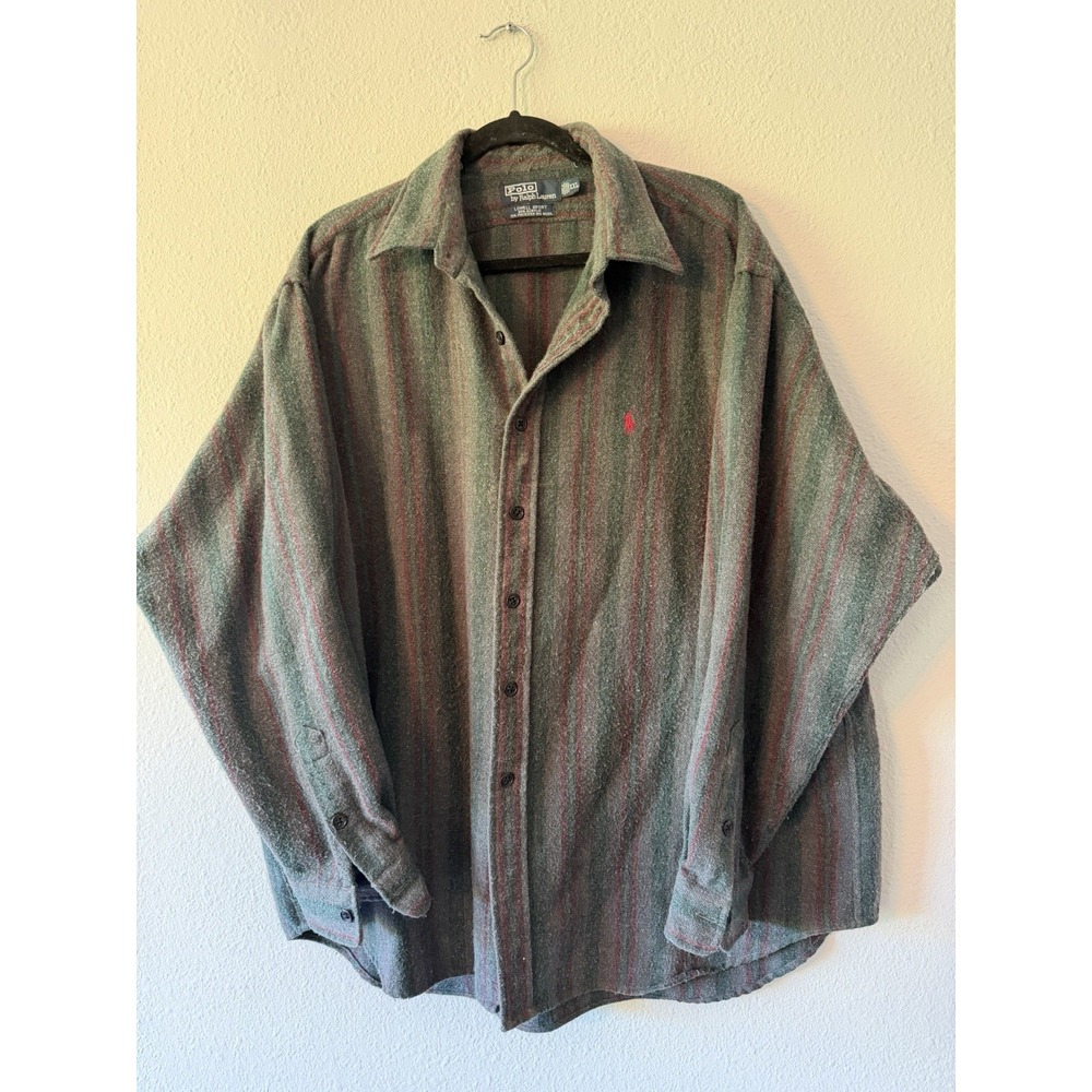 Vintage 90s Wool Blend Plaid Long Sleeve Button Down Shirt Size XXL